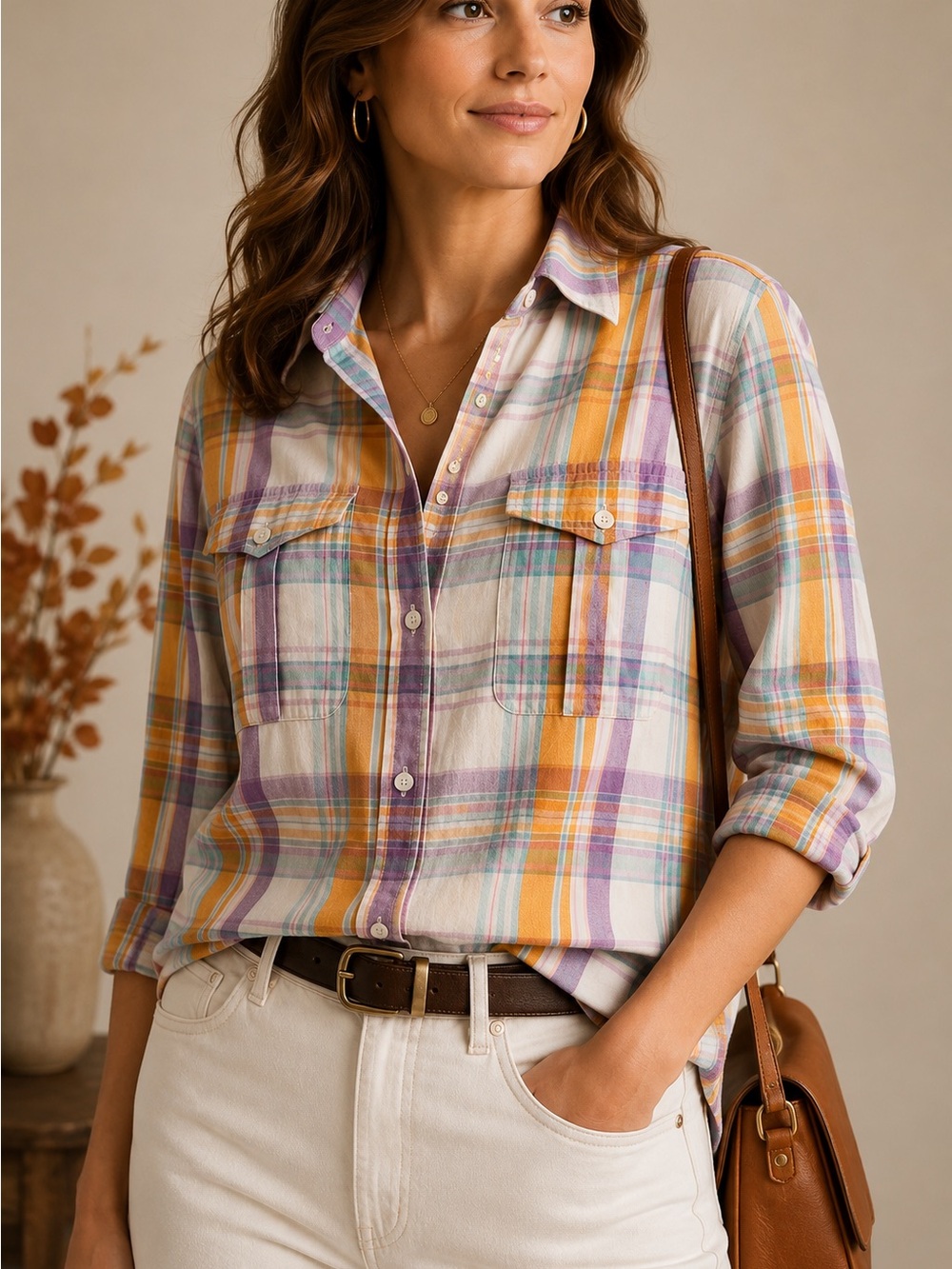 Lauren jeans Co Ralph Lauren Plaid Button-Down Shirt in Orange, Purple, Blue